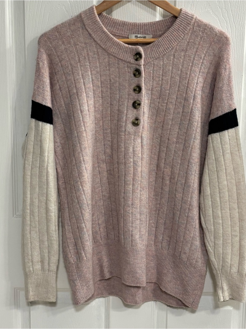 Madewell Alpaca Wool Blend Marled Ribbed Colorblock Sweater XS